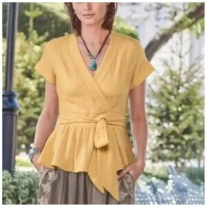 Sundance NWT Women's 100% Cotton Daffodil HEPBURN Wrap Top, Size Large